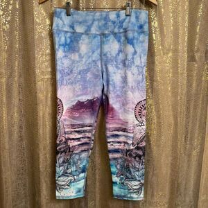 Evolution & Creation Yoga Cropped Leggings Buddha Zen Lotus Flower Large